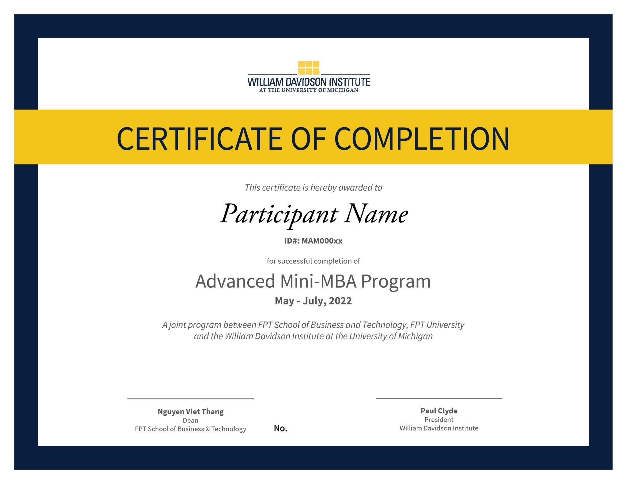 Chứng nhận Michigan Advanced MiniMBA