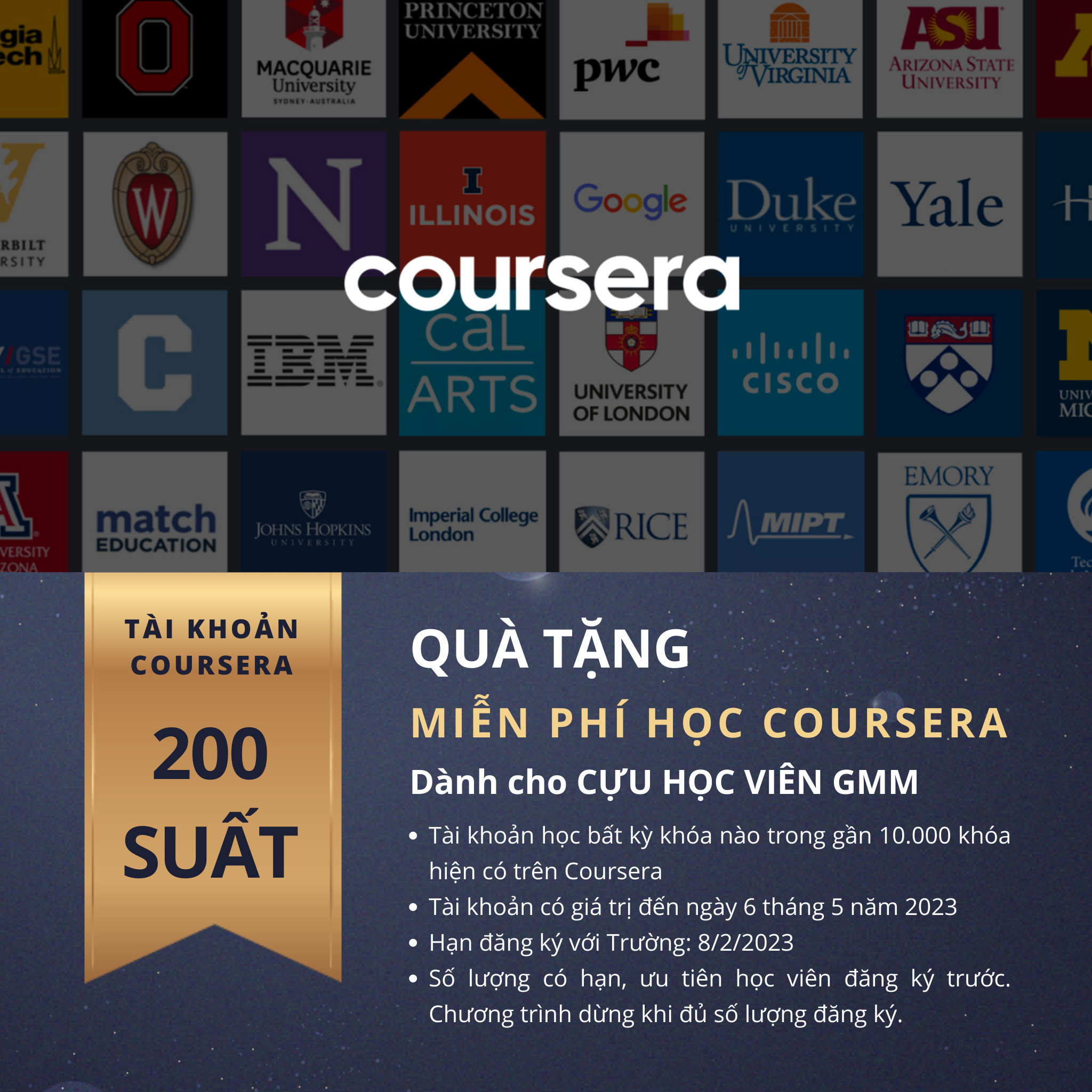 200 tài khoản miễn phí học trên Coursera cho học viên GMM